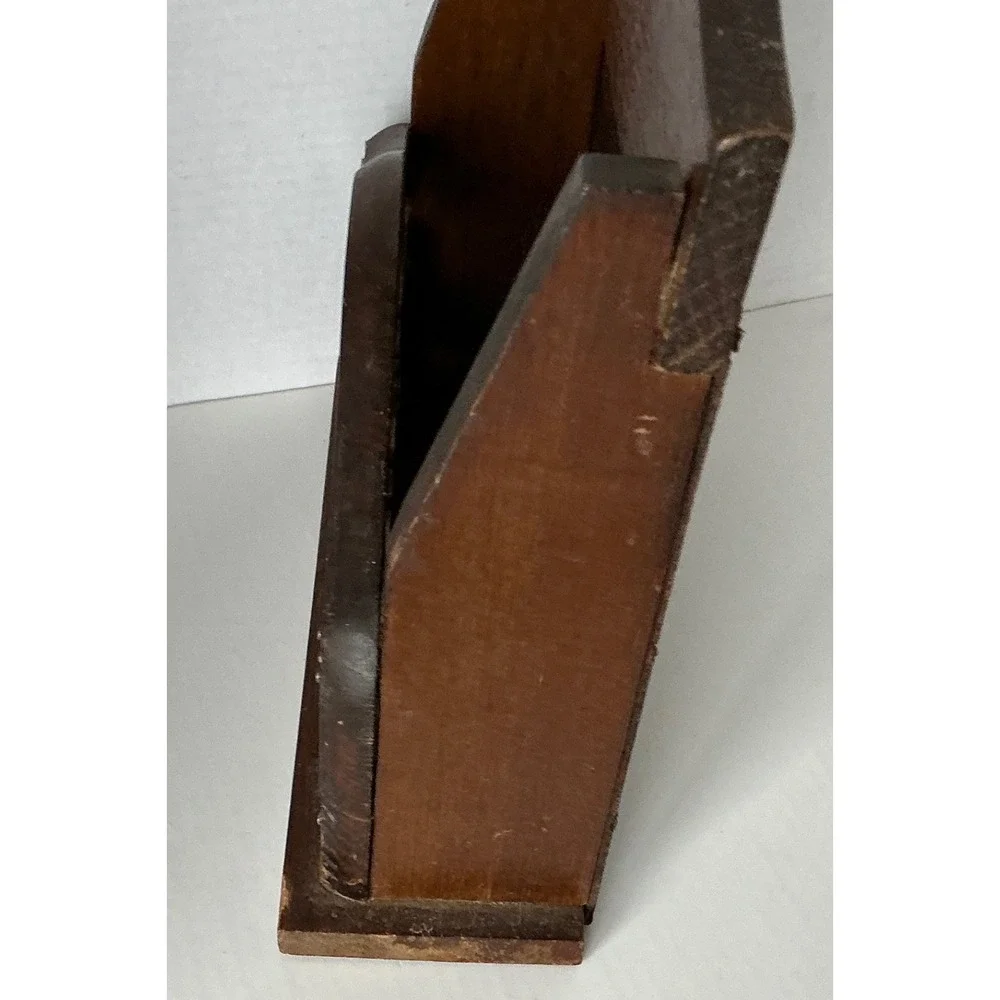 Vintage Wooden Napkin Holder Wall Mount Cutout Lettering Brown Rustic Kitchen